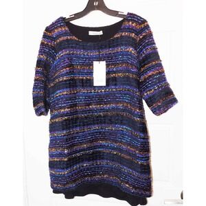 New‎ Ella Luna France Allan Dress Purple Gold Black Eyelash Knit sz S